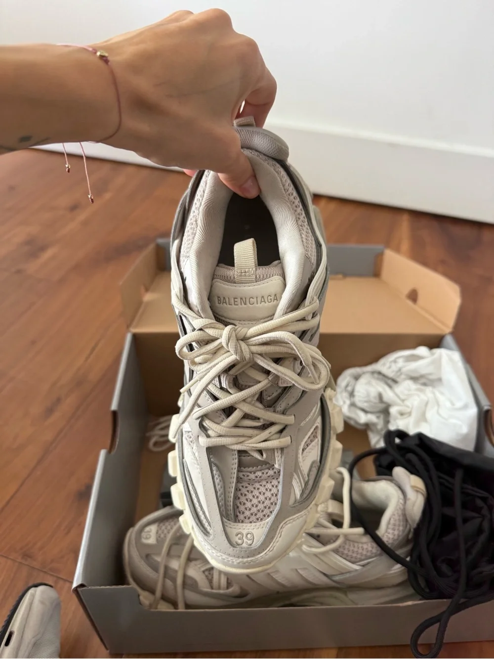 Balenciaga Cream/Tan track Lace-Up Sneakers